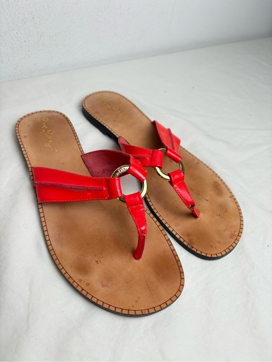 Lilly Pulitzer Shoes - LILLY PULITZER McKim Deep Coral Patent Leather O-Ring Thong Sandals 9